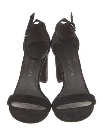 Stuart Weitzman Suede Leather Trim Embellishment Sandals