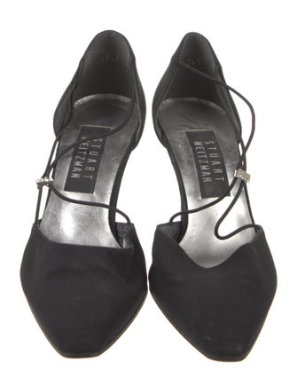 Stuart Weitzman Nylon Crystal Embellishments T-Strap Pumps