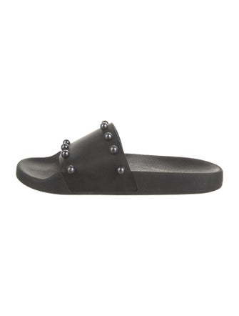 Stuart Weitzman Leather Studded Accents Slides