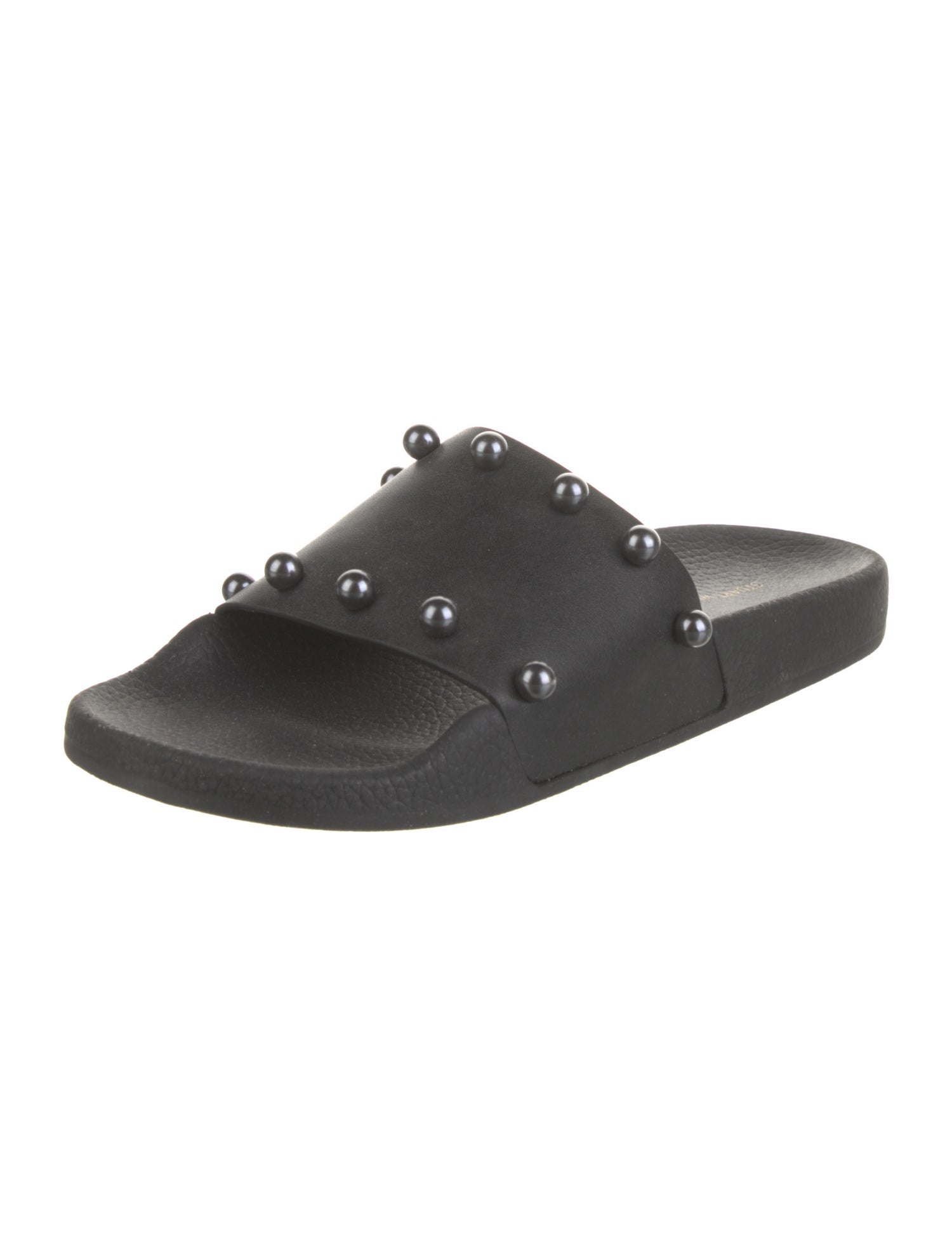 Stuart Weitzman Leather Studded Accents Slides