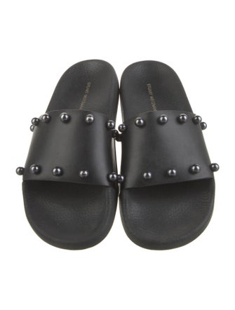 Stuart Weitzman Leather Studded Accents Slides