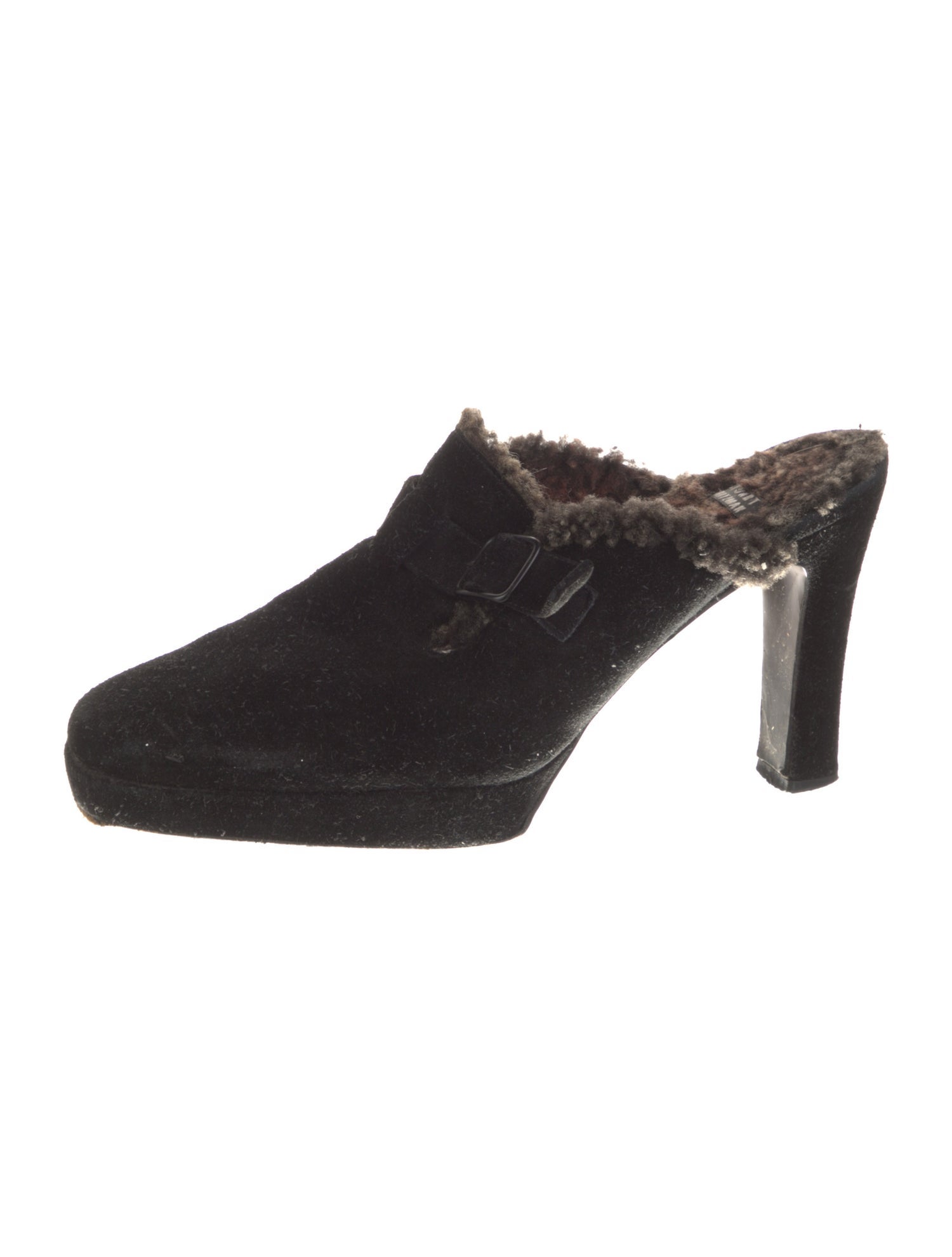 Stuart Weitzman Suede Faux Fur Trim Mules