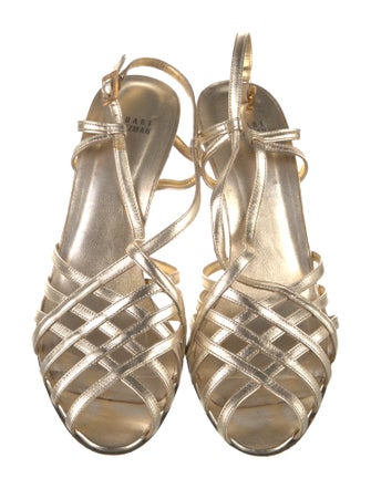 Stuart Weitzman Leather Crystal Embellishments Slingback Sandals