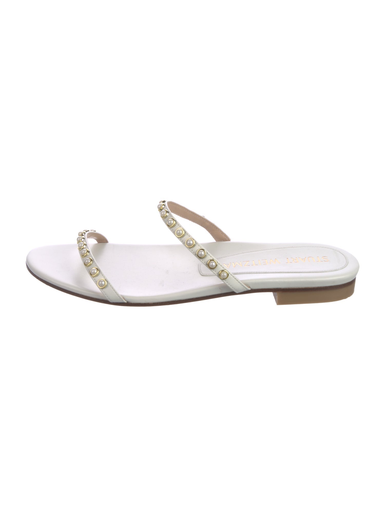 Stuart Weitzman Leather Studded Accents Slides