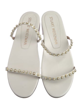 Stuart Weitzman Leather Studded Accents Slides