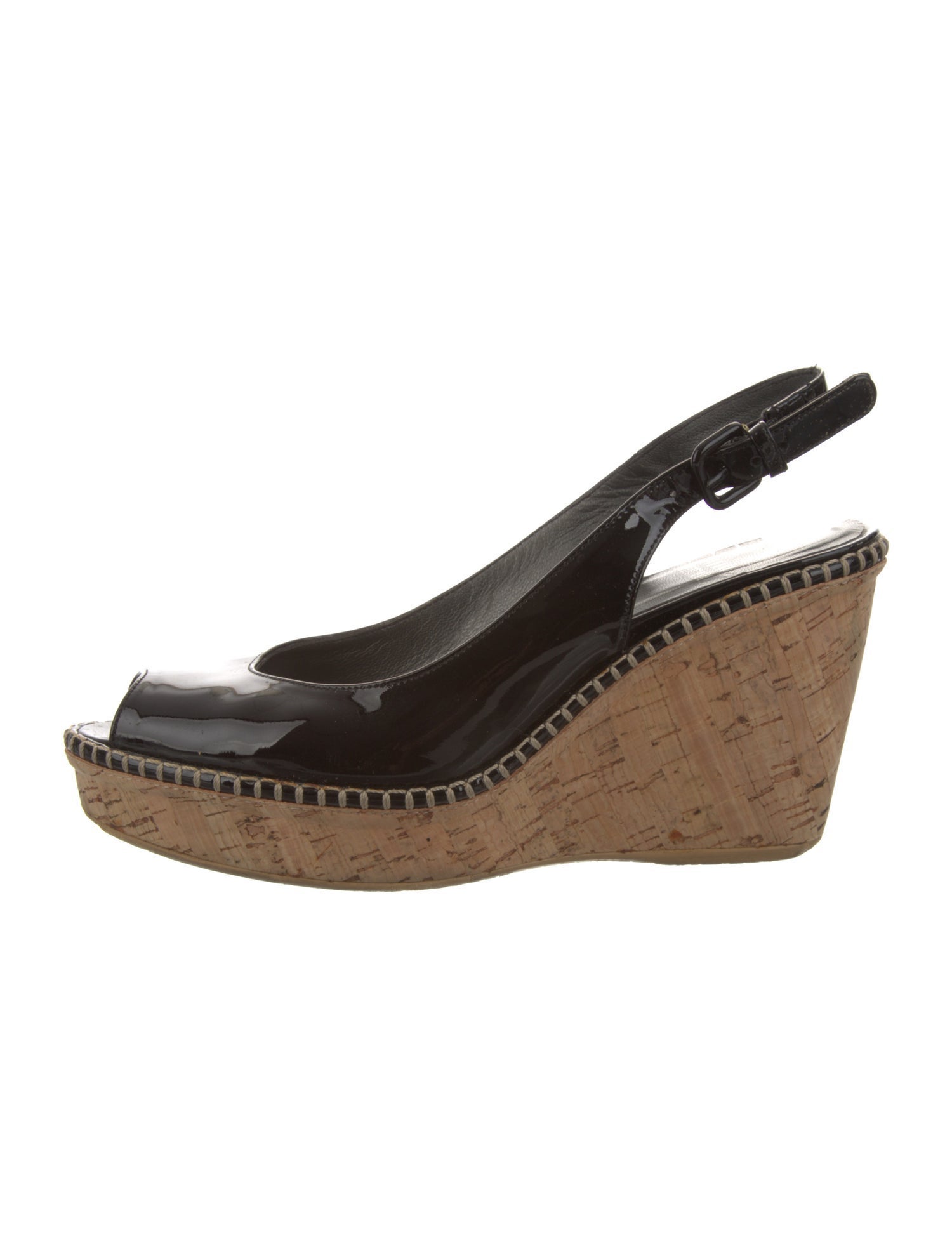 Stuart Weitzman Patent Leather Whipstitch Trim Slingback Pumps