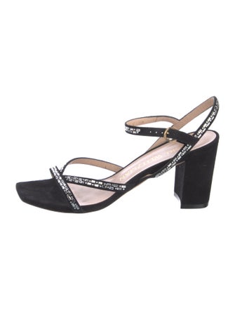 Stuart Weitzman Suede Crystal Embellishments Slingback Sandals