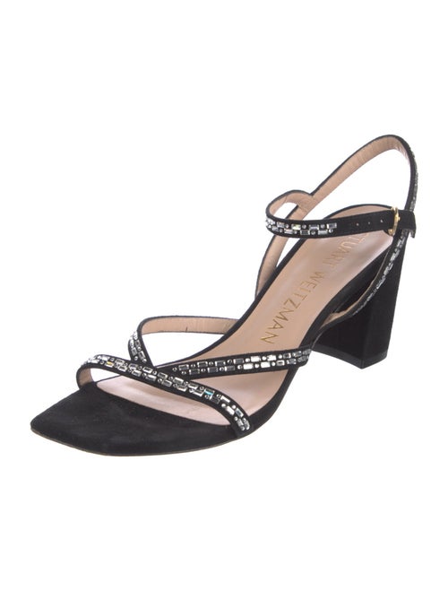 Stuart Weitzman Suede Crystal Embellishments Slingback Sandals