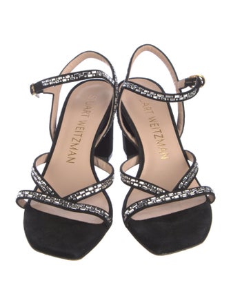 Stuart Weitzman Suede Crystal Embellishments Slingback Sandals