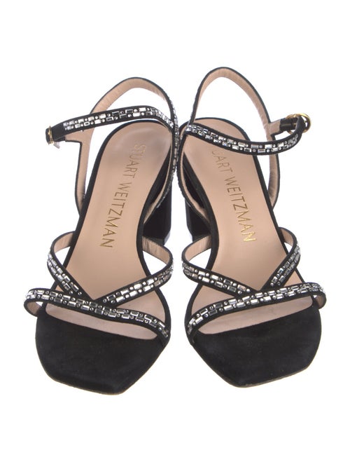 Stuart Weitzman Suede Crystal Embellishments Slingback Sandals