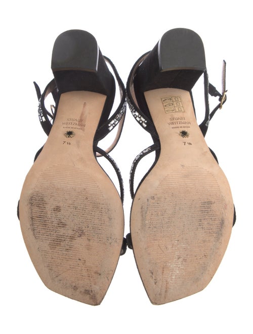 Stuart Weitzman Suede Crystal Embellishments Slingback Sandals