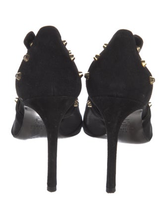 Stuart Weitzman Suede Mesh Accents T-Strap Pumps