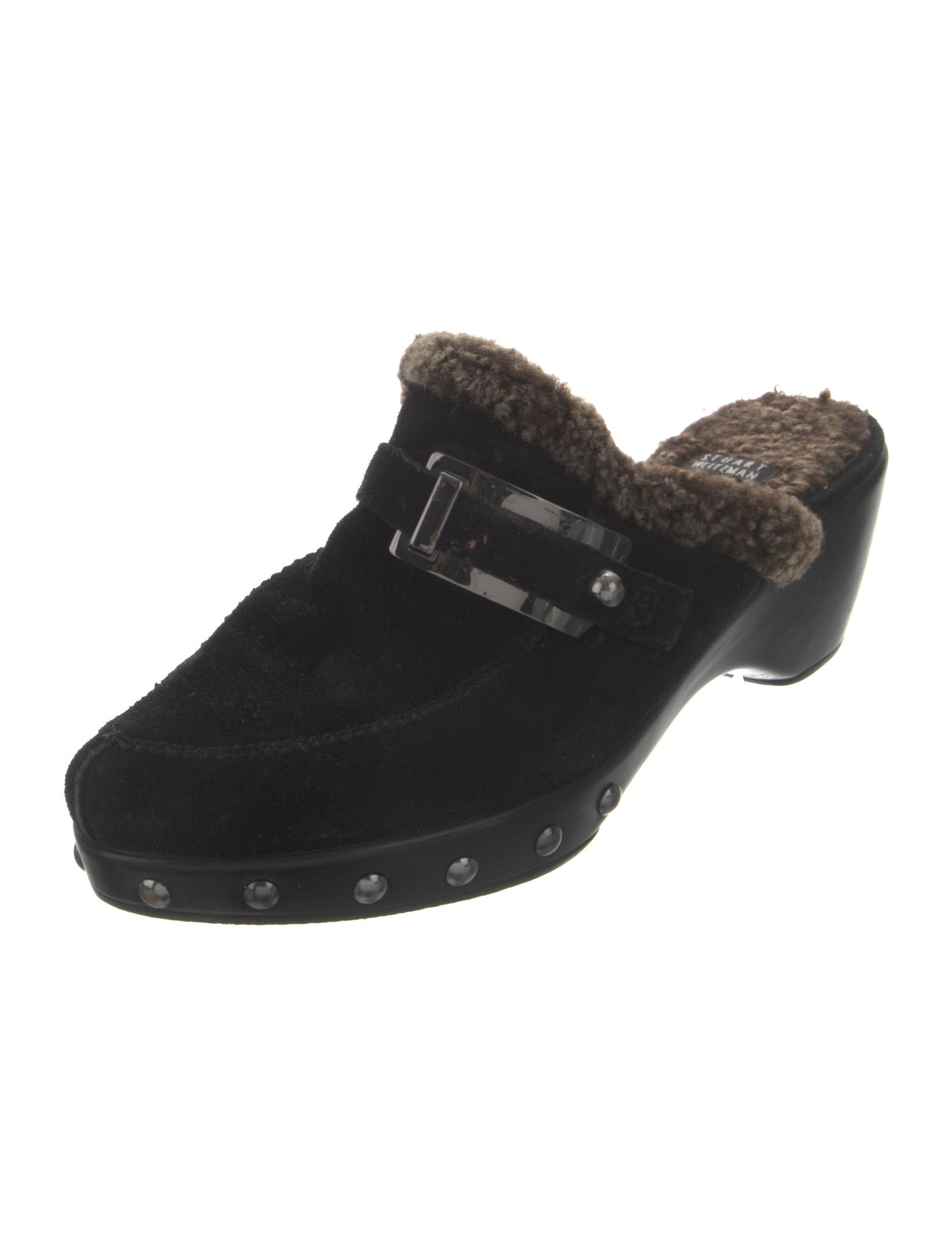 Stuart Weitzman Suede Studded Accents Mules
