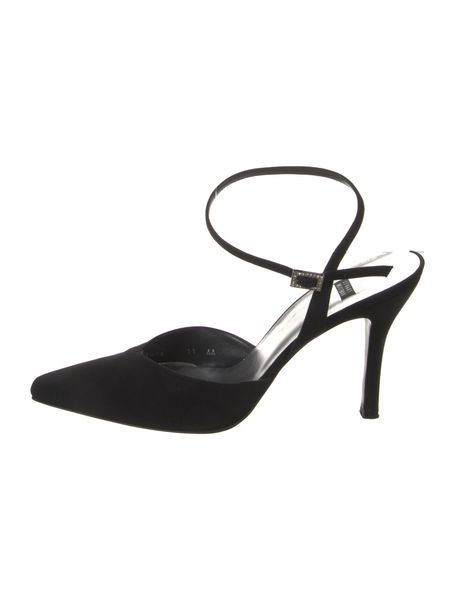 Stuart Weitzman Satin Crystal Embellishments Slingback Pumps