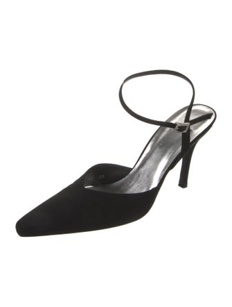 Stuart Weitzman Satin Crystal Embellishments Slingback Pumps