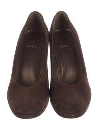 Stuart Weitzman Suede Leather Trim Embellishment Pumps