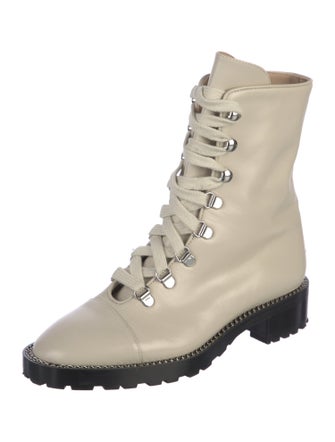 Stuart Weitzman Leather Chain-Link Accents Combat Boots