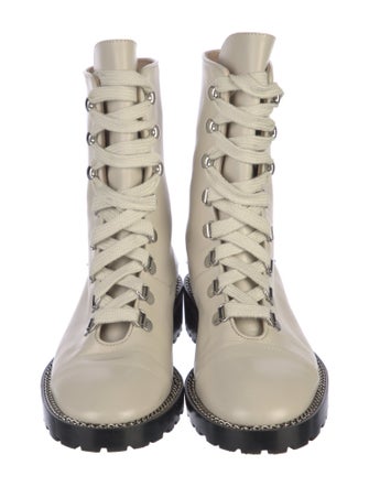 Stuart Weitzman Leather Chain-Link Accents Combat Boots