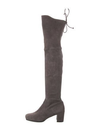 Stuart Weitzman Suede Whipstitch Trim Lace-Up Boots