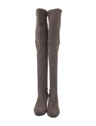 Stuart Weitzman Suede Whipstitch Trim Lace-Up Boots