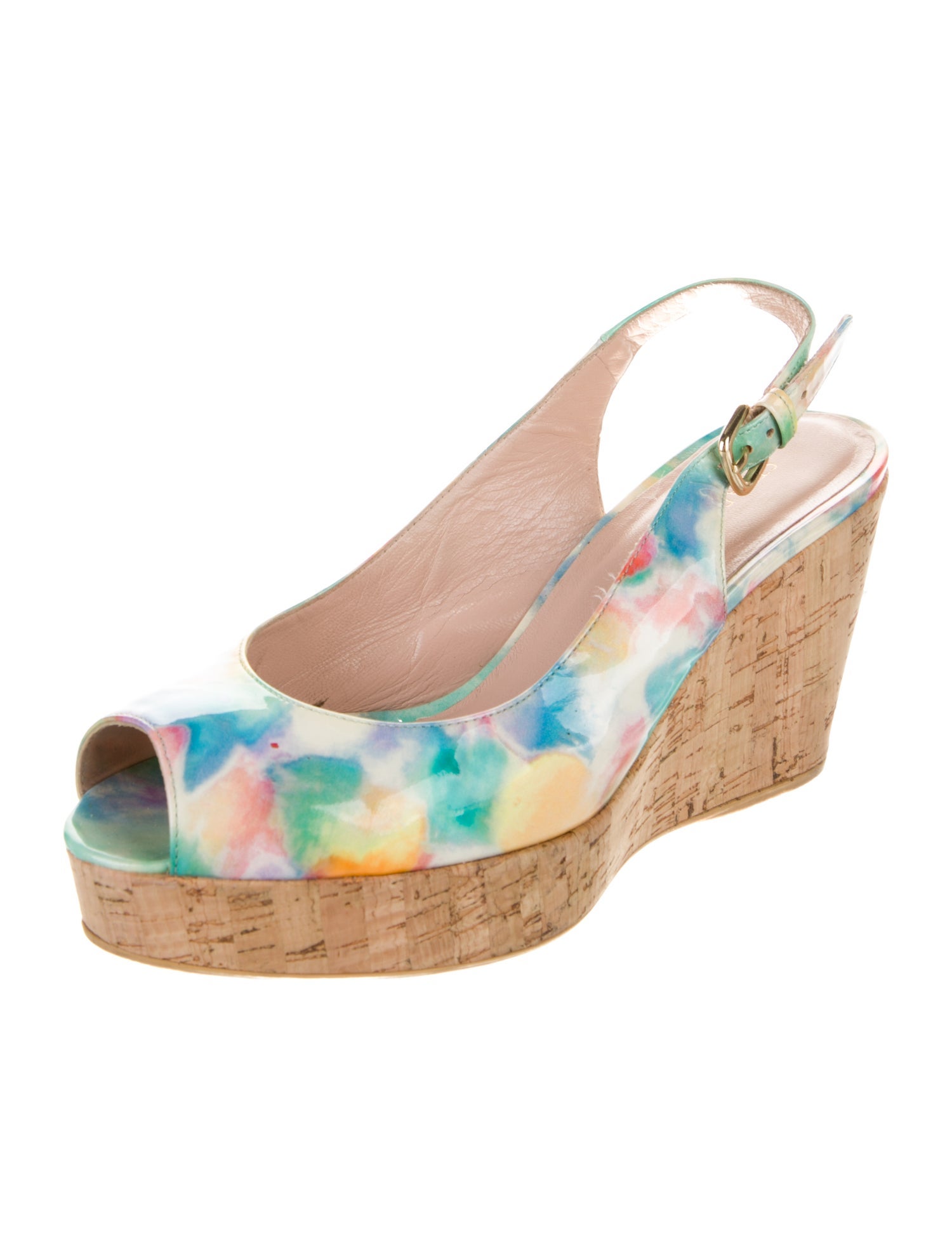 Stuart Weitzman Patent Leather Printed Slingback Pumps