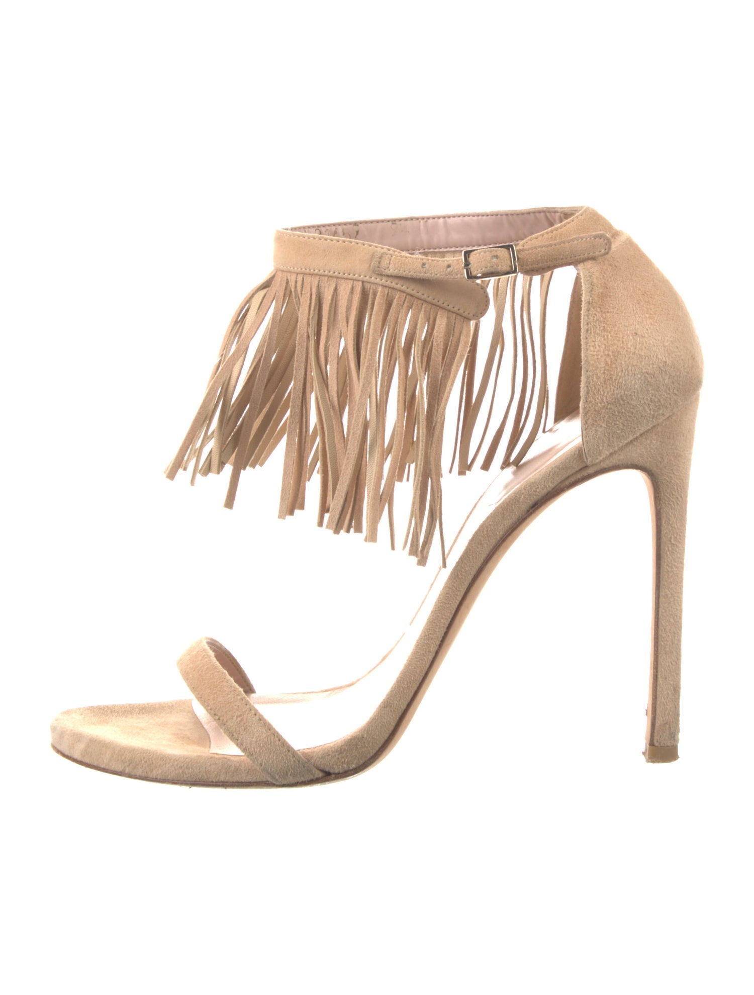Stuart Weitzman Suede Fringe Trim Accent Sandals