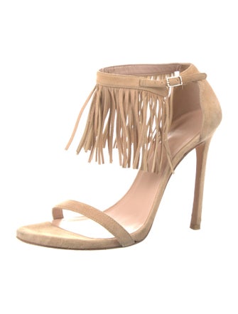 Stuart Weitzman Suede Fringe Trim Accent Sandals