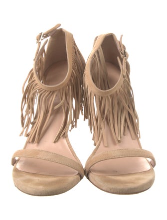Stuart Weitzman Suede Fringe Trim Accent Sandals