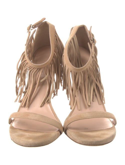 Stuart Weitzman Suede Fringe Trim Accent Sandals