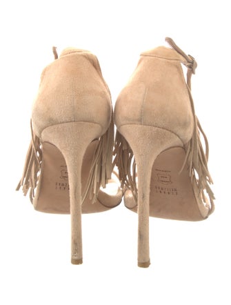 Stuart Weitzman Suede Fringe Trim Accent Sandals