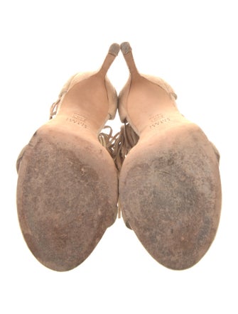 Stuart Weitzman Suede Fringe Trim Accent Sandals