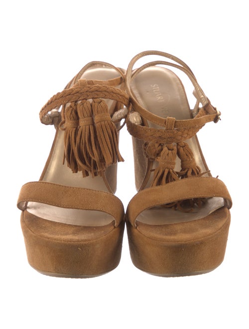 Stuart Weitzman Suede Tassel Accents T-Strap Sandals