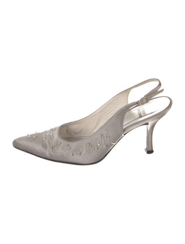 Stuart Weitzman Pumps Satin Beaded Accents Slingback 9.5