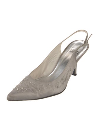 Stuart Weitzman Satin Beaded Accents Slingback Pumps