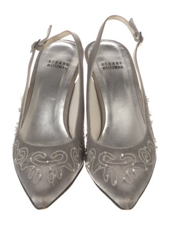 Stuart Weitzman Satin Beaded Accents Slingback Pumps