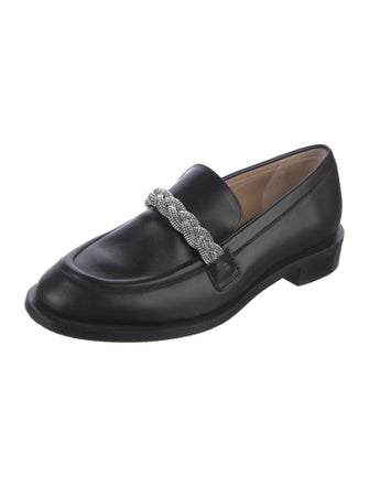 Stuart Weitzman Leather Chain-Link Accents Loafers