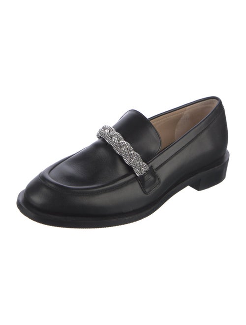 Stuart Weitzman Leather Chain-Link Accents Loafers