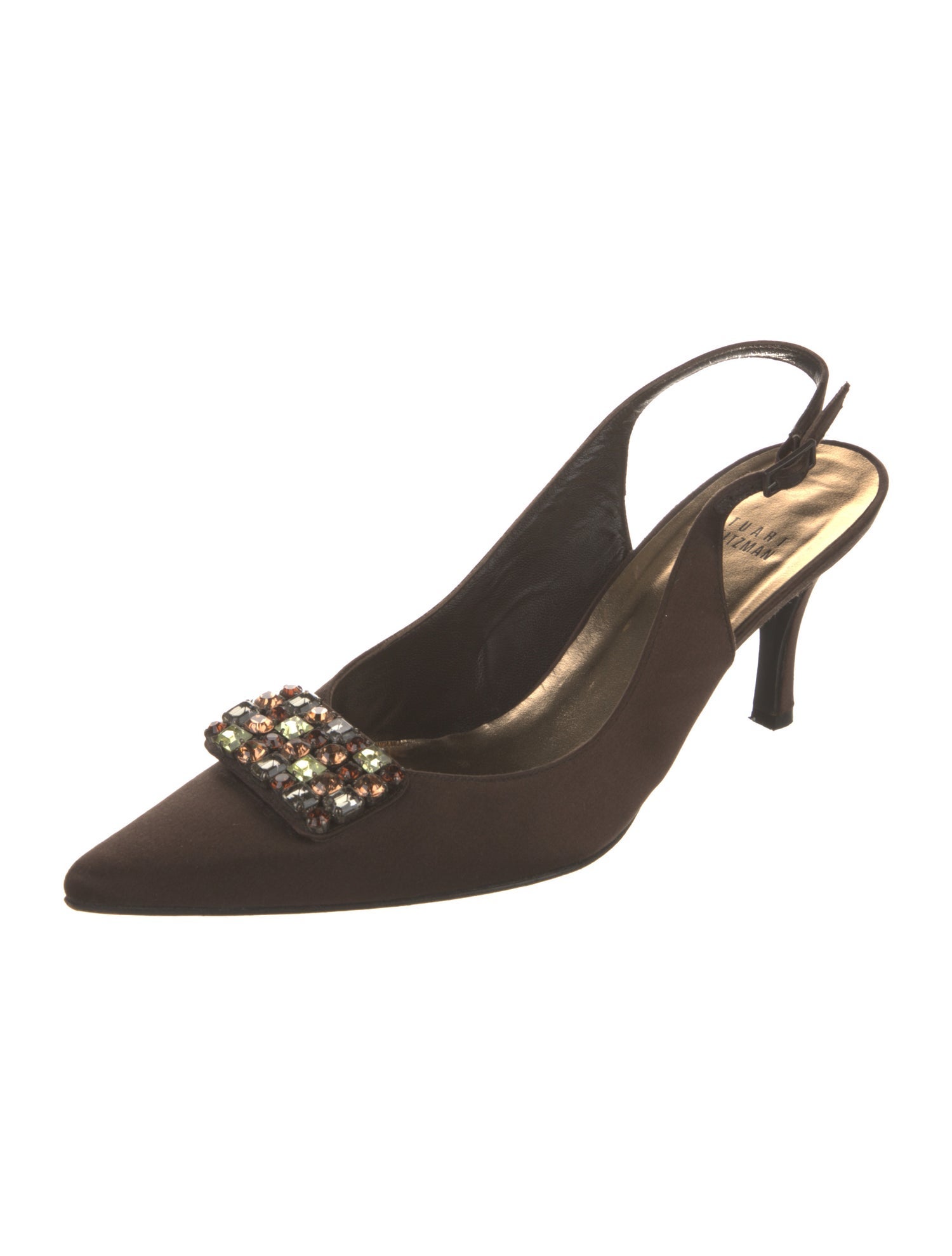 Stuart Weitzman Satin Crystal Embellishments Slingback Pumps