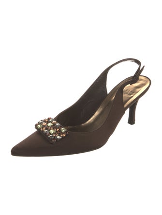 Stuart Weitzman Satin Crystal Embellishments Slingback Pumps
