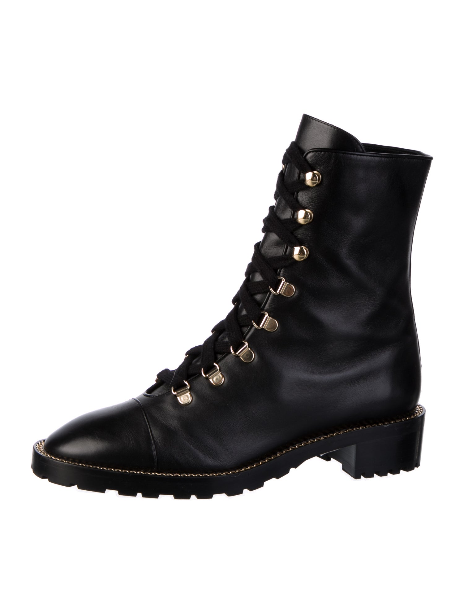Stuart Weitzman Leather Chain-Link Accents Combat Boots
