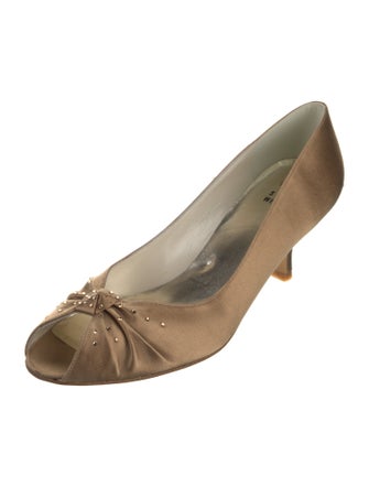 Stuart Weitzman Satin Ruffle Embellishment Slingback Sandals