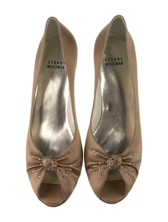 Stuart Weitzman Satin Ruffle Embellishment Slingback Sandals