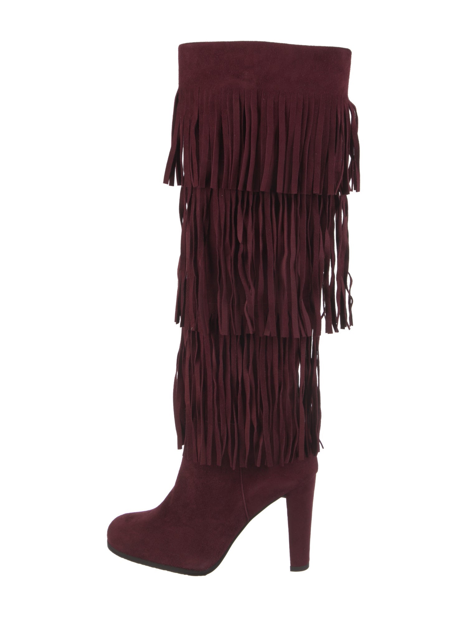 Stuart Weitzman Suede Fringe Trim Accent Lace-Up Boots