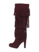 Stuart Weitzman Suede Fringe Trim Accent Lace-Up Boots