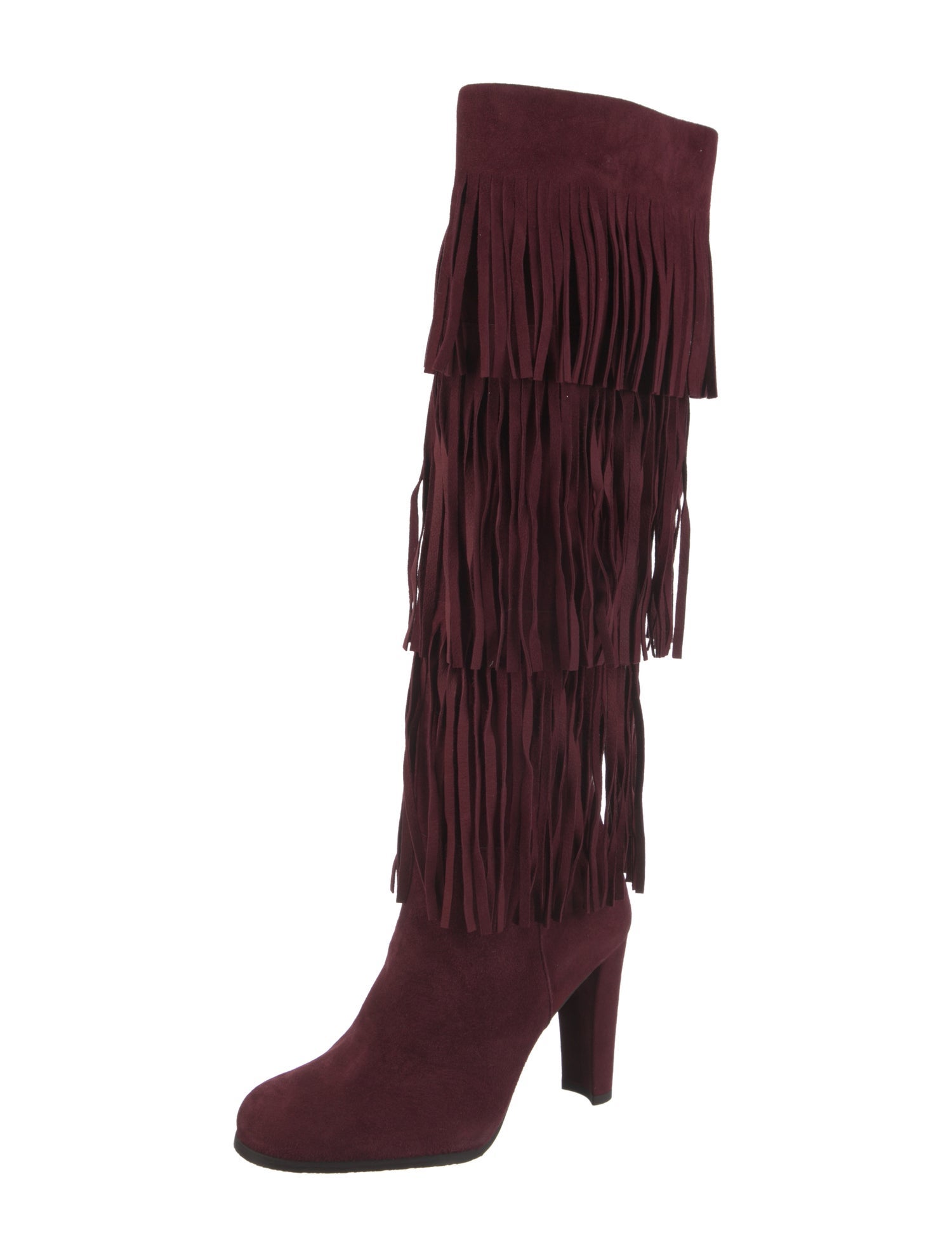 Stuart Weitzman Suede Fringe Trim Accent Lace-Up Boots