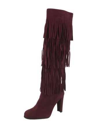 Stuart Weitzman Suede Fringe Trim Accent Lace-Up Boots