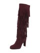 Stuart Weitzman Suede Fringe Trim Accent Lace-Up Boots