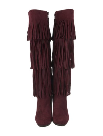 Stuart Weitzman Suede Fringe Trim Accent Lace-Up Boots