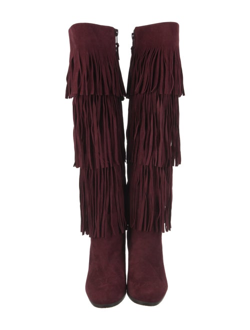 Stuart Weitzman Suede Fringe Trim Accent Lace-Up Boots