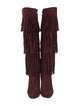 Stuart Weitzman Suede Fringe Trim Accent Lace-Up Boots